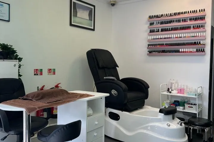 Essential Beautyworks nail and pedicure area with polish display
