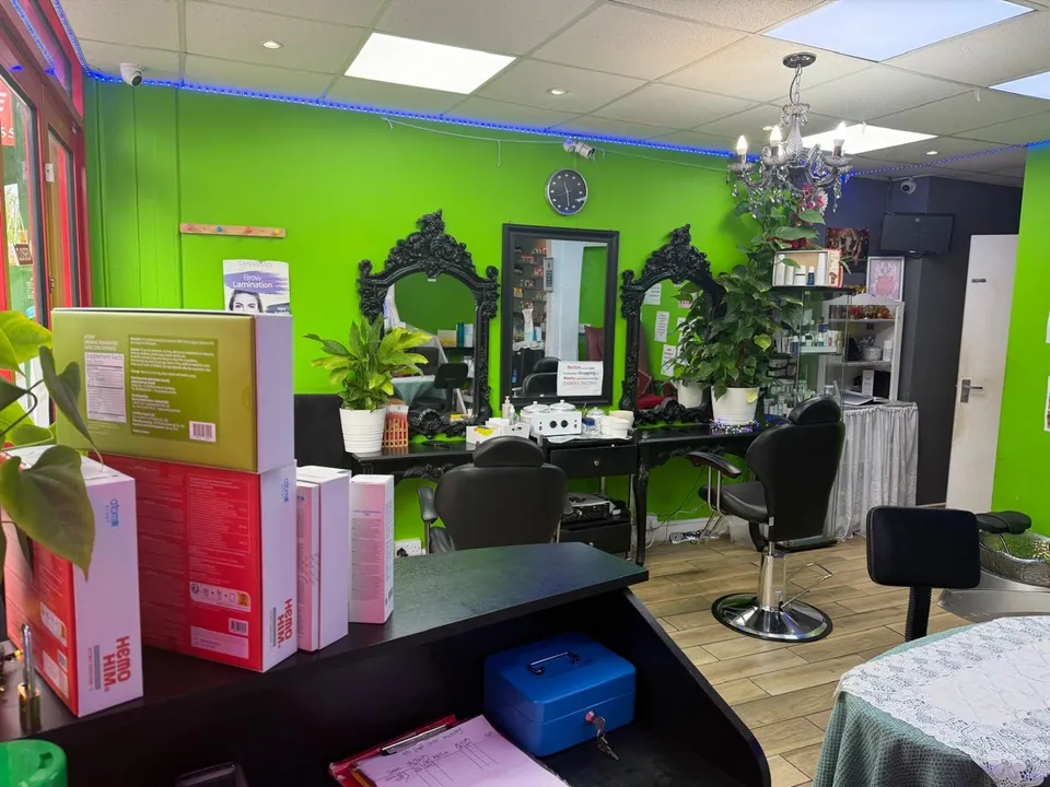 Styling chairs and salon interior at Beauty at Slade