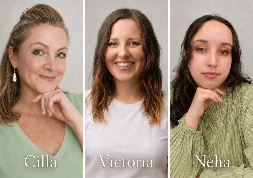 Cilla, Victoria and Neha in Intuitive Studio’s published team portrait, shared across its locations.