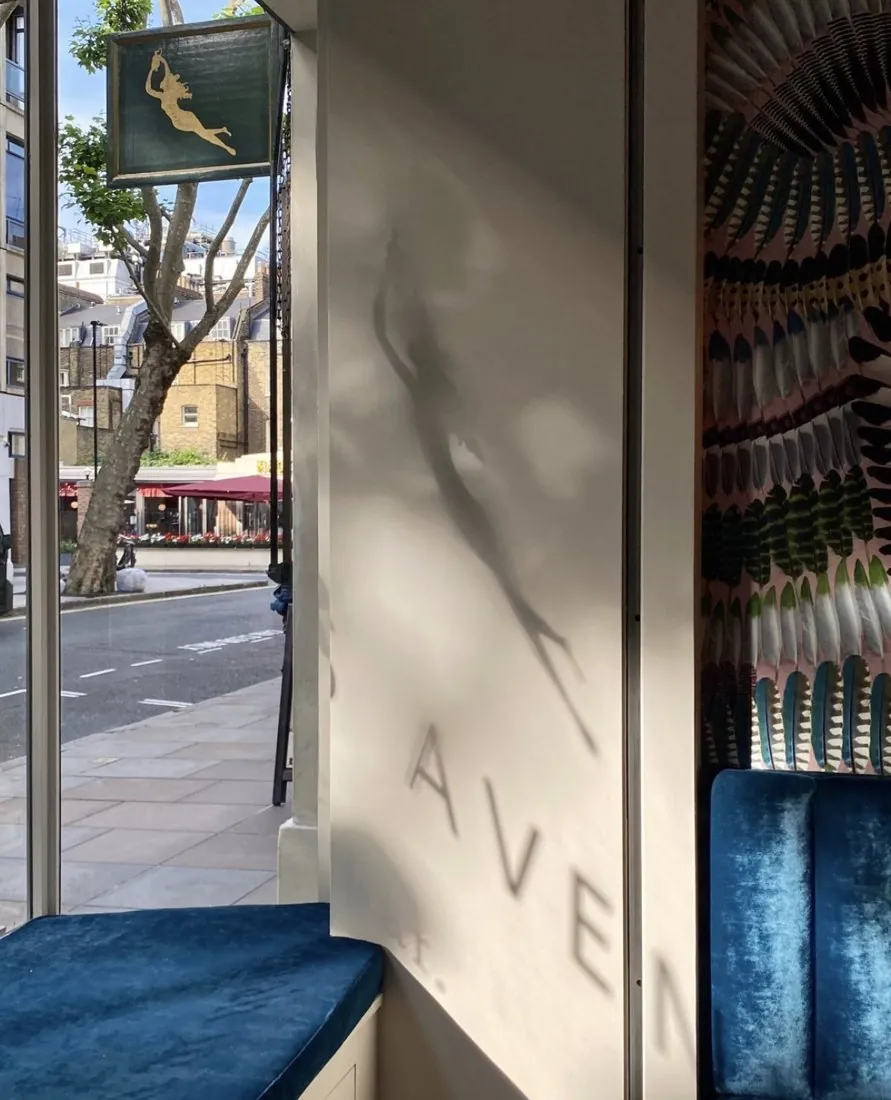 Window seating and wall lettering at Iris Avenue on Store Street.