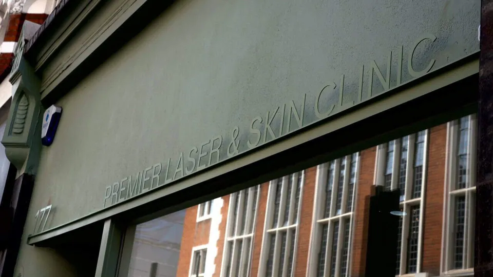 Premier Laser & Skin shopfront sign and number 177 on Wardour Street