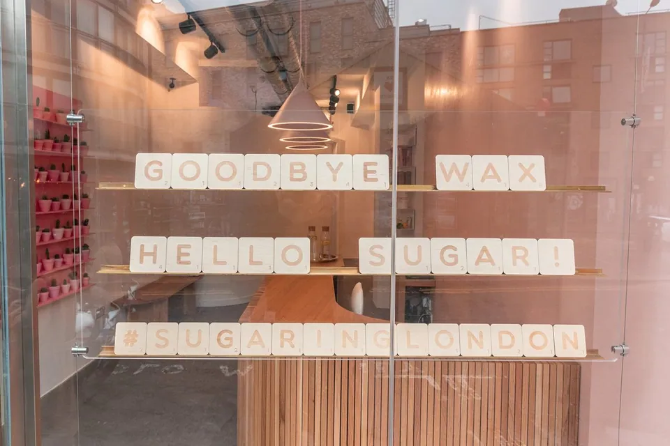 Sugaring London lettering in the Redchurch Street window